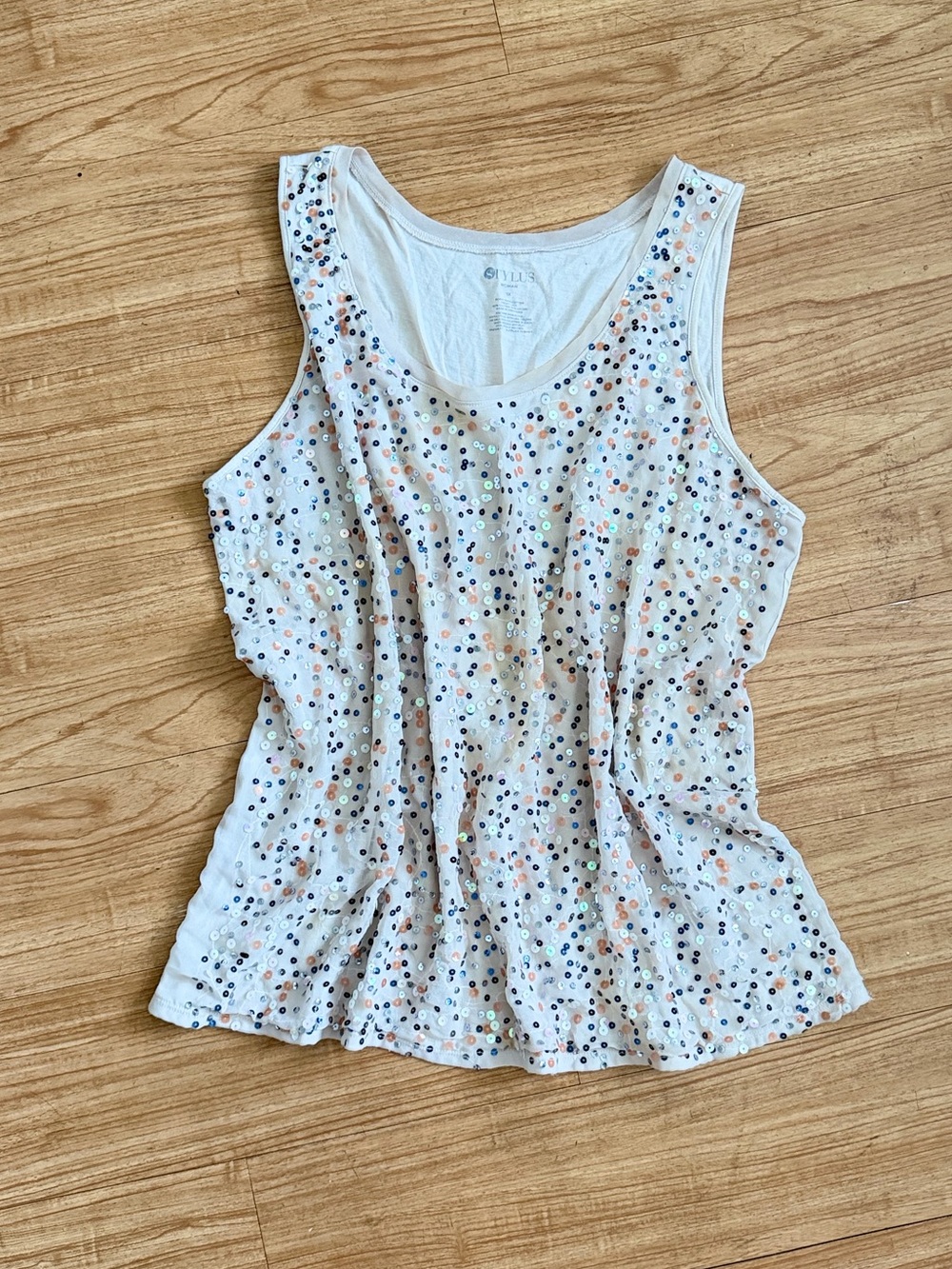STYLUS White Sequin Tank Top with Multicolor Accents